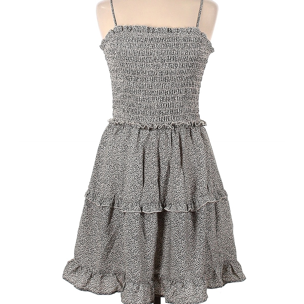 Black and Off-White Spotted Print Shirred Mini Dress | Size Large